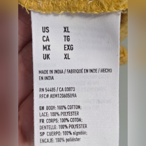 NWT American Eagle XL Mustard Yellow Lace Boho Smocked Crop Top Cottagecore - Picture 4 of 11